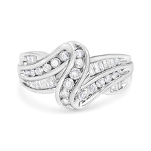 Load image into Gallery viewer, 10K White Gold Ring 3/4 Cttw Round and Baguette-Cut Diamond Bypass Ring (H-I Color, I2-I3 Clarity) - Size 6