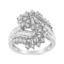 Load image into Gallery viewer, 10K White Gold 1/2 Cttw Round and Baguette-Cut "S" Shaped Bypass Cocktail Ring (I-J Color, I1-I2 Clarity) - Size 7