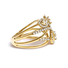 Load image into Gallery viewer, 10K Yellow Gold 1/2 Cttw Diamond Crossover 3 Leaf Floral Cocktail Ring Band (H-I Color, SI1-SI2 Clarity) - Size 7