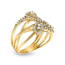Load image into Gallery viewer, 10K Yellow Gold 1/2 Cttw Diamond Crossover 3 Leaf Floral Cocktail Ring Band (H-I Color, SI1-SI2 Clarity) - Size 7