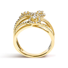 Load image into Gallery viewer, 10K Yellow Gold 1/2 Cttw Diamond Crossover 3 Leaf Floral Cocktail Ring Band (H-I Color, SI1-SI2 Clarity) - Size 7