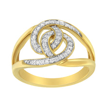 Load image into Gallery viewer, 14K Yellow Gold Plated .925 Sterling Silver 1/4 Cttw Diamond Interlocking Loop Open Shank Bypass Ring (I-J Color, I1-I2 Clarity) - Size 7