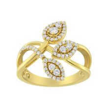Load image into Gallery viewer, 10K Yellow Gold 1/2 Cttw Round-Cut Diamond Layered Crossover Triple Leaf Bypass Ring (I-J Color, I1-I2 Clarity) - Size 7