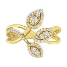 Load image into Gallery viewer, 10K Yellow Gold 1/2 Cttw Round-Cut Diamond Layered Crossover Triple Leaf Bypass Ring (I-J Color, I1-I2 Clarity) - Size 7