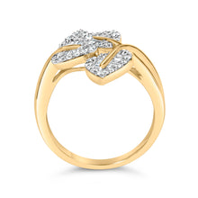 Load image into Gallery viewer, 18K Yellow Gold Plated .925 Sterling Silver 1/2 Cttw Baguette and Round Diamond Bypass Triple Leaf Ring (I-J Color, I1-I2 Clarity) - Size 5