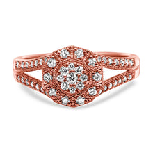 Load image into Gallery viewer, 14K Rose Gold Plated .925 Sterling Silver 1/2 Cttw Pave Diamond Halo Cluster Split Shank Cocktail Ring (I-J Color, I1-I2 Clarity) - Size 6