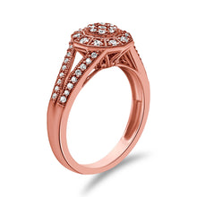 Load image into Gallery viewer, 14K Rose Gold Plated .925 Sterling Silver 1/2 Cttw Pave Diamond Halo Cluster Split Shank Cocktail Ring (I-J Color, I1-I2 Clarity) - Size 6