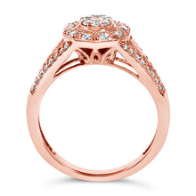 Load image into Gallery viewer, 14K Rose Gold Plated .925 Sterling Silver 1/2 Cttw Pave Diamond Halo Cluster Split Shank Cocktail Ring (I-J Color, I1-I2 Clarity) - Size 6