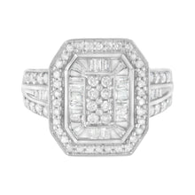 Load image into Gallery viewer, .925 Sterling Silver Round and Baguette Diamond Cathedral Ring (0.75 Cttw, H-I Color, I2-I3 Clarity) - Size 7