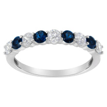 Load image into Gallery viewer, 10KT White Gold 1/2 cttw Diamond and 3MM Created Blue Sapphire Gemstone Band Ring (H-I, I1-I2) - Size 7