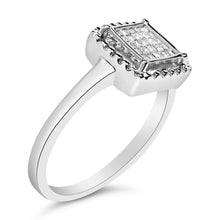 Load image into Gallery viewer, .925 Sterling Silver 1/5 Cttw Invisible Set Princess Cut Diamond Promise Ring with Beaded Halo (H-I Color, I1-I2 Clarity) - Ring Size 7