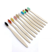 Load image into Gallery viewer, 10 Pcs Natural Colorful Toothbrush Eco Friendly Soft Bamboo Toothbrush Bamboo Tooth Dental Oral Care Wood Tooth Brushes