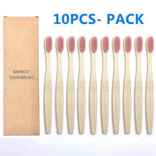 Load image into Gallery viewer, 10 Pcs Natural Colorful Toothbrush Eco Friendly Soft Bamboo Toothbrush Bamboo Tooth Dental Oral Care Wood Tooth Brushes