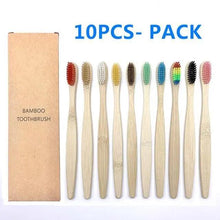 Load image into Gallery viewer, 10 Pcs Natural Colorful Toothbrush Eco Friendly Soft Bamboo Toothbrush Bamboo Tooth Dental Oral Care Wood Tooth Brushes
