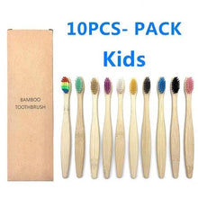 Load image into Gallery viewer, 10 Pcs Natural Colorful Toothbrush Eco Friendly Soft Bamboo Toothbrush Bamboo Tooth Dental Oral Care Wood Tooth Brushes