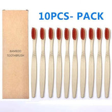 Load image into Gallery viewer, 10 Pcs Natural Colorful Toothbrush Eco Friendly Soft Bamboo Toothbrush Bamboo Tooth Dental Oral Care Wood Tooth Brushes