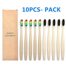 Load image into Gallery viewer, 10 Pcs Natural Colorful Toothbrush Eco Friendly Soft Bamboo Toothbrush Bamboo Tooth Dental Oral Care Wood Tooth Brushes