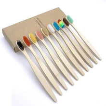Load image into Gallery viewer, 10 Pcs Natural Colorful Toothbrush Eco Friendly Soft Bamboo Toothbrush Bamboo Tooth Dental Oral Care Wood Tooth Brushes