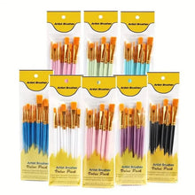 Load image into Gallery viewer, 10-Pieces: Artist Paintbrush Nylon Round Pointed Flat Head Set