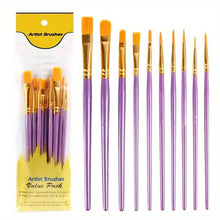 Load image into Gallery viewer, 10-Pieces: Artist Paintbrush Nylon Round Pointed Flat Head Set