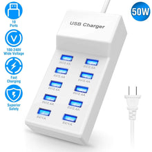 Load image into Gallery viewer, 10-Ports 50W USB Wall Fast Charging Power Adapter
