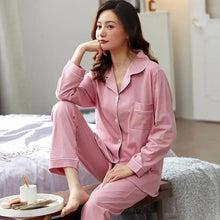 Load image into Gallery viewer, 100% Cotton New Trendy Pajamas For Women Full Sleeves Pajamas Button Down Winter Sleepwear Set Women White Cotton Pajamas Women's Loose Size V-neck Home Suit Long Sleeve Wide Leg Pants Pajamas Casual Home wear
