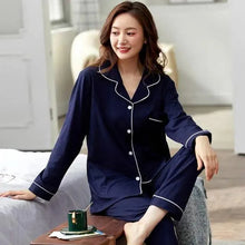 Load image into Gallery viewer, 100% Cotton New Trendy Pajamas For Women Full Sleeves Pajamas Button Down Winter Sleepwear Set Women White Cotton Pajamas Women's Loose Size V-neck Home Suit Long Sleeve Wide Leg Pants Pajamas Casual Home wear