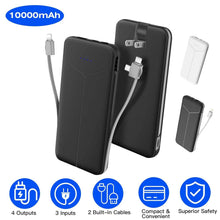 Load image into Gallery viewer, 10000mAh Power Bank Portable Charger with US Plug 2 Built-in Cables External Battery Pack