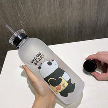 Load image into Gallery viewer, 1000ml Water Bottles Cute Panda Bear Cup With Straw Transparent Cartoon Water Bottle Drinkware Frosted Cup Leak-proof Plastic Straw Cartoon Frosted Leak Proof Panda Bear Pattern Transparent Water Cup Sports Drink Water Bottle