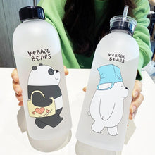 Load image into Gallery viewer, 1000ml Water Bottles Cute Panda Bear Cup With Straw Transparent Cartoon Water Bottle Drinkware Frosted Cup Leak-proof Plastic Straw Cartoon Frosted Leak Proof Panda Bear Pattern Transparent Water Cup Sports Drink Water Bottle
