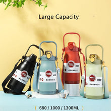 Load image into Gallery viewer, 1000ml/1300ml Double Stainless Steel Sport Vacuum Flask With Straw Portable Thermos Mug With Strap Thermal Water Bottle Tumbler Sports Water Bottle. Stainless Steel Insulated Tumbler Large Capacity With Straw Water Bottle For Outdoor Sports Travel