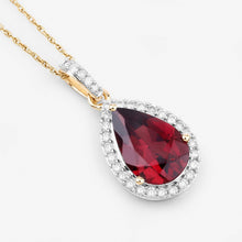 Load image into Gallery viewer, 3.29 Carat Genuine Rhodolite and White Diamond 14K Yellow Gold Pendant
