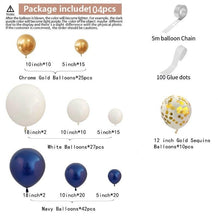 Load image into Gallery viewer, 104pcs Navy Blue And Gold White Balloon Garland Arch Kit For Wedding Birthday Party Baby Shower Girl Bridal Shower Birthday Party Decorations