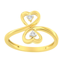 Load image into Gallery viewer, 14KT Yellow Gold 1/20 ctw. Dual Heart Diamond Ring (K-L, I1-I2) - Size 7
