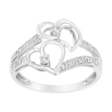 Load image into Gallery viewer, 14KT White Gold 1/10 cttw Diamond Twin Heart Ring - Size 6.5
