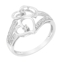 Load image into Gallery viewer, 14KT White Gold 1/10 cttw Diamond Twin Heart Ring - Size 6.5
