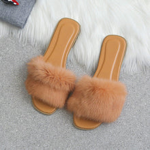 Load image into Gallery viewer, Fashion Fur Flat Women's Slippers Plus Size Spring Summer Fluffy Fur Slippers Shoes Woman Plush Fur Slip On Flip Flop Flat Furry Fur Slides Outdoor Sandals Furry Slides Summer Sandals Open Toe Indoor Outdoor Fluffy Slides