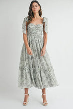 Load image into Gallery viewer, Floral Bust Ruched Midi Dress with Shoulder Tie For Women – Ruched Midi Dress For Summer, Floral Bust Dress, Shoulder Tie Dress, Feminine Midi Dress, Chic Event Dress