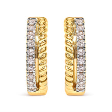 Load image into Gallery viewer, 10K Yellow Gold 1/10 Cttw Diamond and Rope Twist Huggy Hoop Earrings (H-I Color, I1-I2 Clarity)