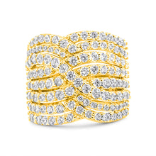 Load image into Gallery viewer, 10K Yellow Gold 3.0 Cttw Diamond Eight-Row Bypass Crossover Statement Band Ring (H-I Color, I2-I3 Clarity) - Size 7
