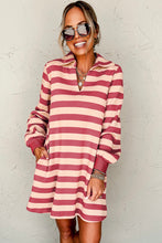 Load image into Gallery viewer, Classic Contrast Black Striped Collar Long Sleeve Mini Dress Stylish & Trendy Casual Dress for Women