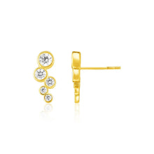 Load image into Gallery viewer, 14k Yellow Gold Climber Post Earrings with Circles and Cubic Zirconias