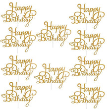 Load image into Gallery viewer, 10pcs Glitter Happy Birthday Cake Topper Happy Birthday Cake Topper Happy Birthday Cupcake Topper Glitter Gold Decoration Bling Sparkle Decoration Sign Happy Birthday Cake Topper Girl Birthday Dessert Decor
