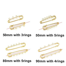 Load image into Gallery viewer, 10pcs/lot Safety Pins Brooch Blank Base Brooch Pins 50/80/90mm Pins 3/5 Rings Jewelry Pin for Jewelry Making Women's Brooch Pins Pullover Scarf Clips Stainless Steel Heavy Duty Safety Pin