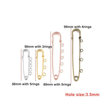 Load image into Gallery viewer, 10pcs/lot Safety Pins Brooch Blank Base Brooch Pins 50/80/90mm Pins 3/5 Rings Jewelry Pin for Jewelry Making Women's Brooch Pins Pullover Scarf Clips Stainless Steel Heavy Duty Safety Pin