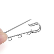 Load image into Gallery viewer, 10pcs/lot Safety Pins Brooch Blank Base Brooch Pins 50/80/90mm Pins 3/5 Rings Jewelry Pin for Jewelry Making Women's Brooch Pins Pullover Scarf Clips Stainless Steel Heavy Duty Safety Pin