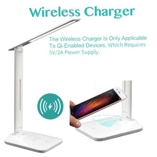 Load image into Gallery viewer, 10W LED Desk Lamp with phone Wireless Charger, USB Charging Port, Dimmable Eye-Caring Office Lamp for Work, Folding Design Decorative Table Lamp Cute Study Lamps for Bedroom Décor