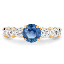Load image into Gallery viewer, 1.27 Carat Genuine Blue Sapphire and White Diamond 14K Yellow Gold Ring