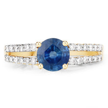 Load image into Gallery viewer, 1.29 Carat Genuine Blue Sapphire and White Diamond 14K Yellow Gold Ring