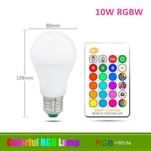 Load image into Gallery viewer, 110V 220V E27 RGB LED Bulb Lights 5W 10W 15W RGB Lampada Changeable Colorful RGBW LED Lamp With IR Remote Control+Memory Mode RGB LED Light Bulbs, 10W LED Color Changing Light Bulb with Remote Control